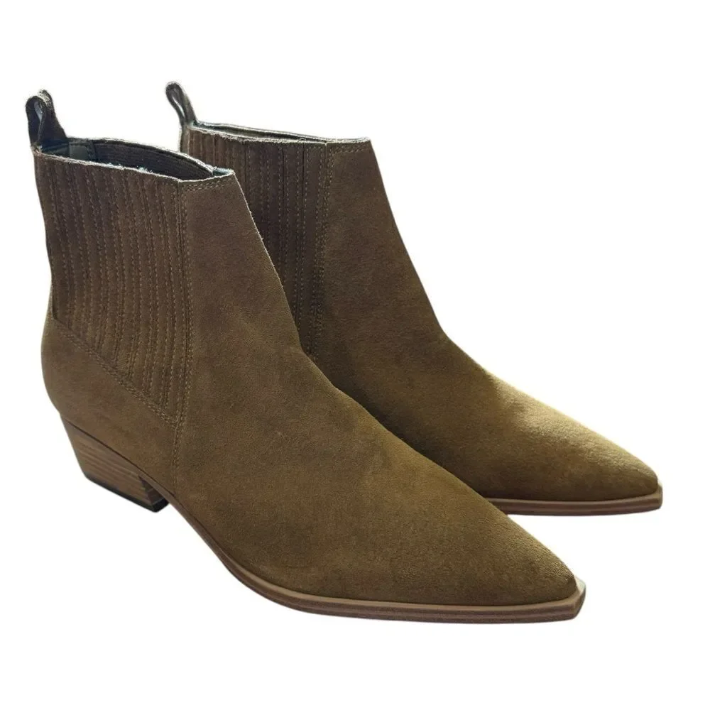 Revolve Marc Fisher Yarita Suede Leather Western Ankle Boot Bootie, Natural NWOT